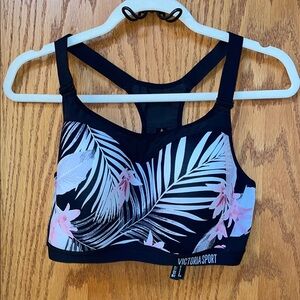 Victoria's Secret Black and Pink Sports Bra with Floral Accents